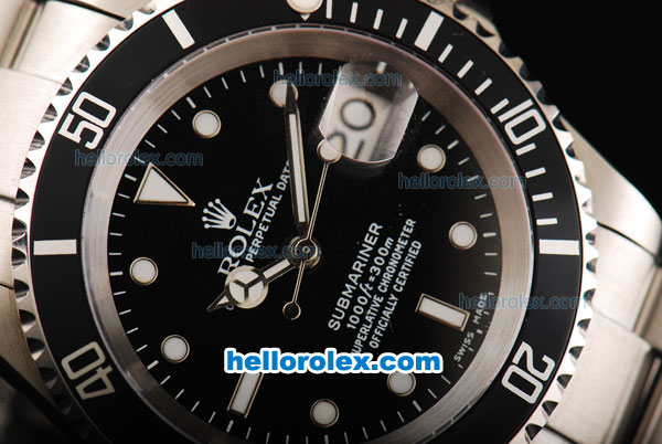 Rolex Submariner Oyster Perpetual Swiss ETA 2836 Automatic Movement Full Steel with White Markers and Black Dial - Click Image to Close